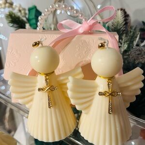 Elegant Cream Angel Figurines with Gold Accents